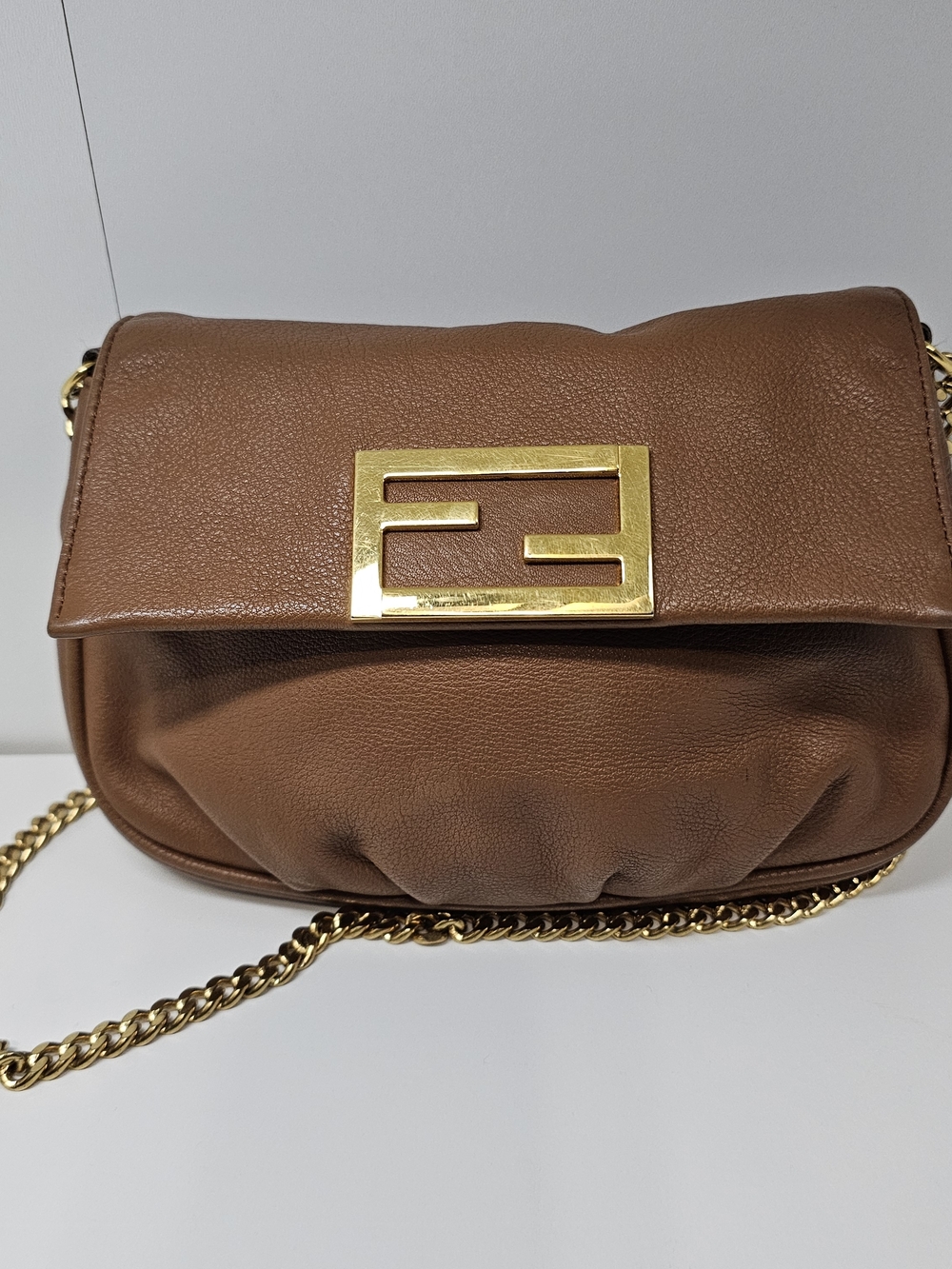 Fendi Brown Leather Crossbody with Gold Hardware